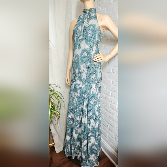 Diane Von Furstenberg Dresses & Skirts - Diane von Furstenberg Floral Halter Maxi Dress Silver Drop Detail Size S